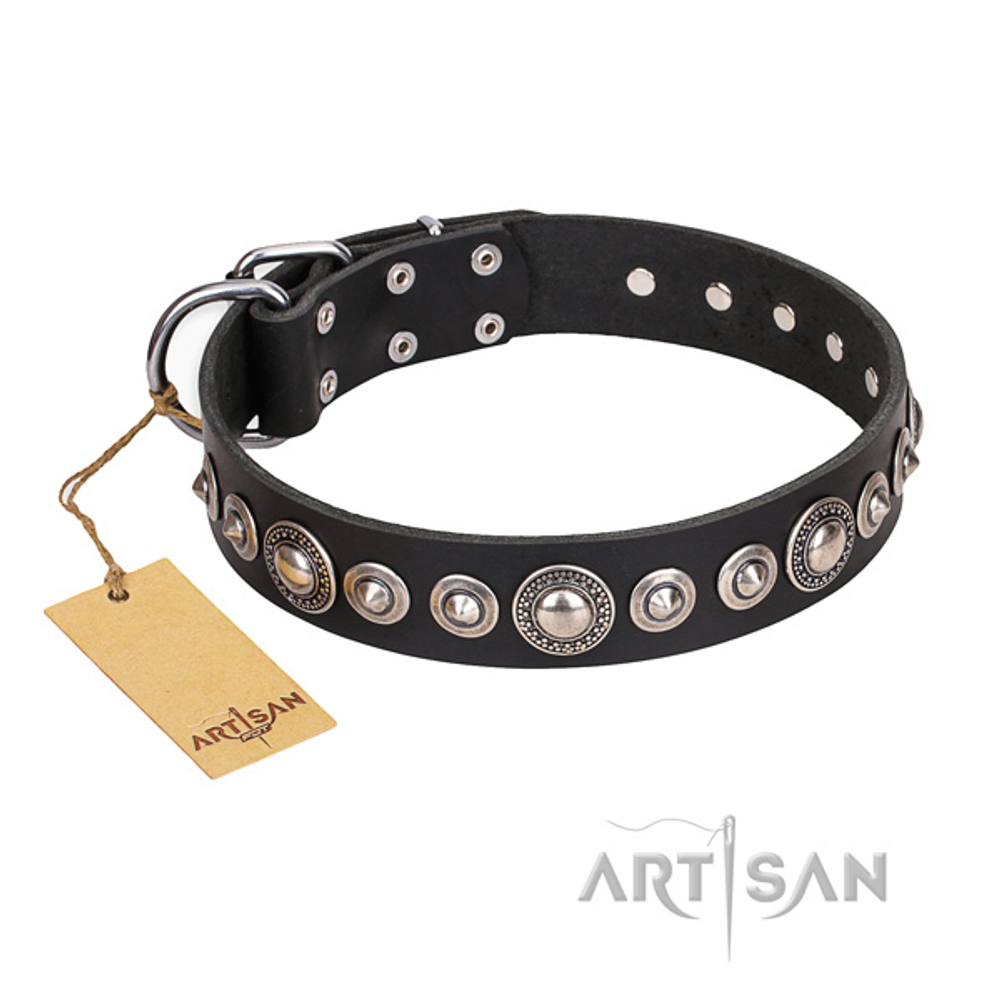 Ошейник "STRICT ELEGANCE" Чёрный кожаный №40 50см C203##black-hrome