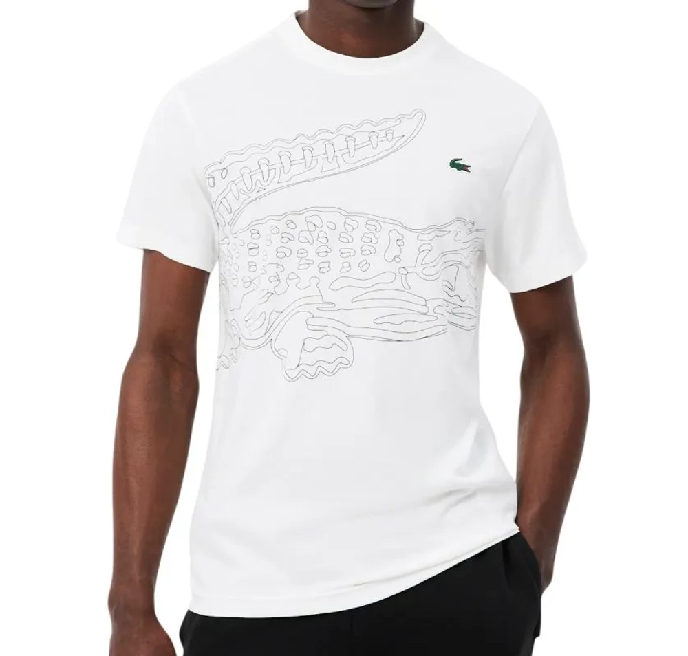 Мужская теннисная футболка Lacoste Ultra Dry Crocodile Print Sport - white/black