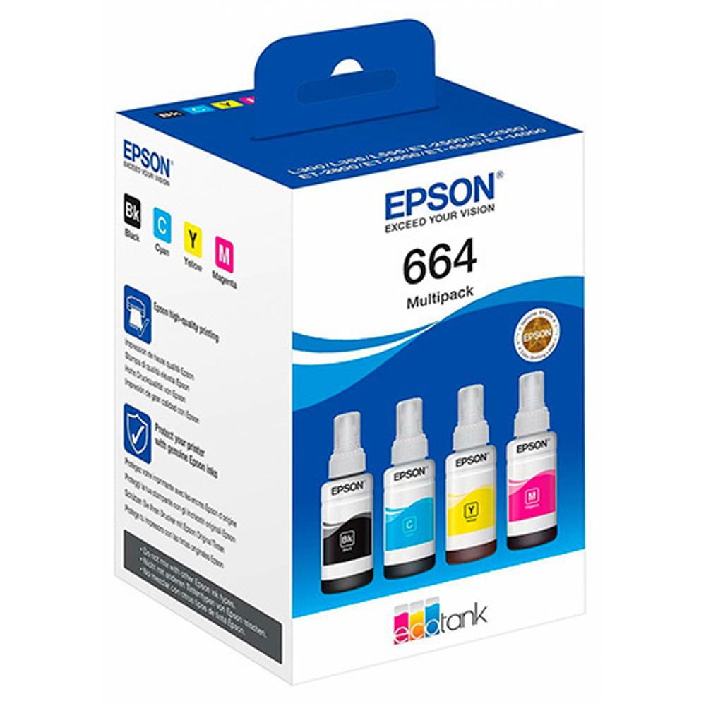 Набор чернил EPSON T664 4 цвета, для L100/L110/L1300/L210/L300/L355/L605 Набор чернил EPSON T664 4 цвета, для L100/L110/L1300/L210/L300/L355/L605