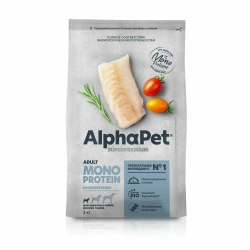 Сухой корм ALPHAPET Monoprotein для собак мелких пород с белой рыбой - 3 кг
