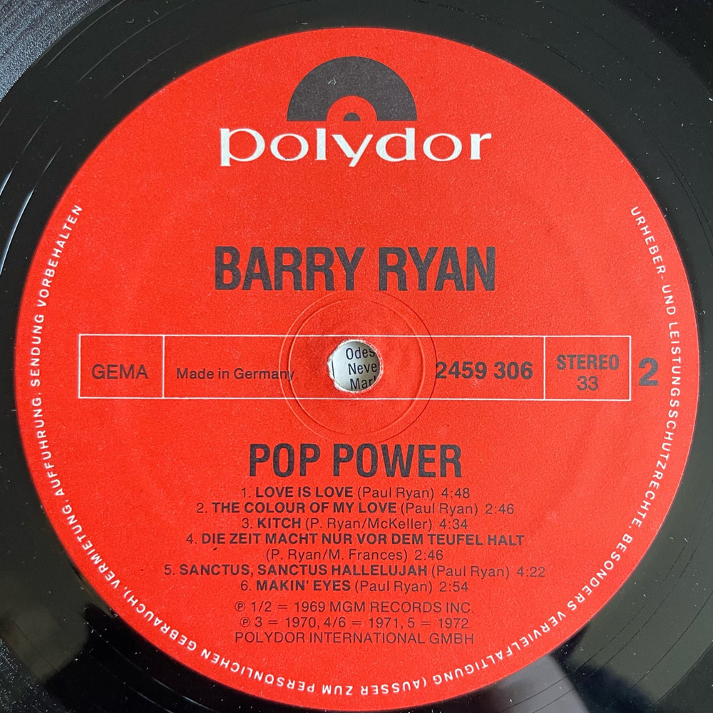 Винтажная виниловая пластинка LP Barry Ryan, Pop Power, Fantastic Barry Ryan (Германия 1976)