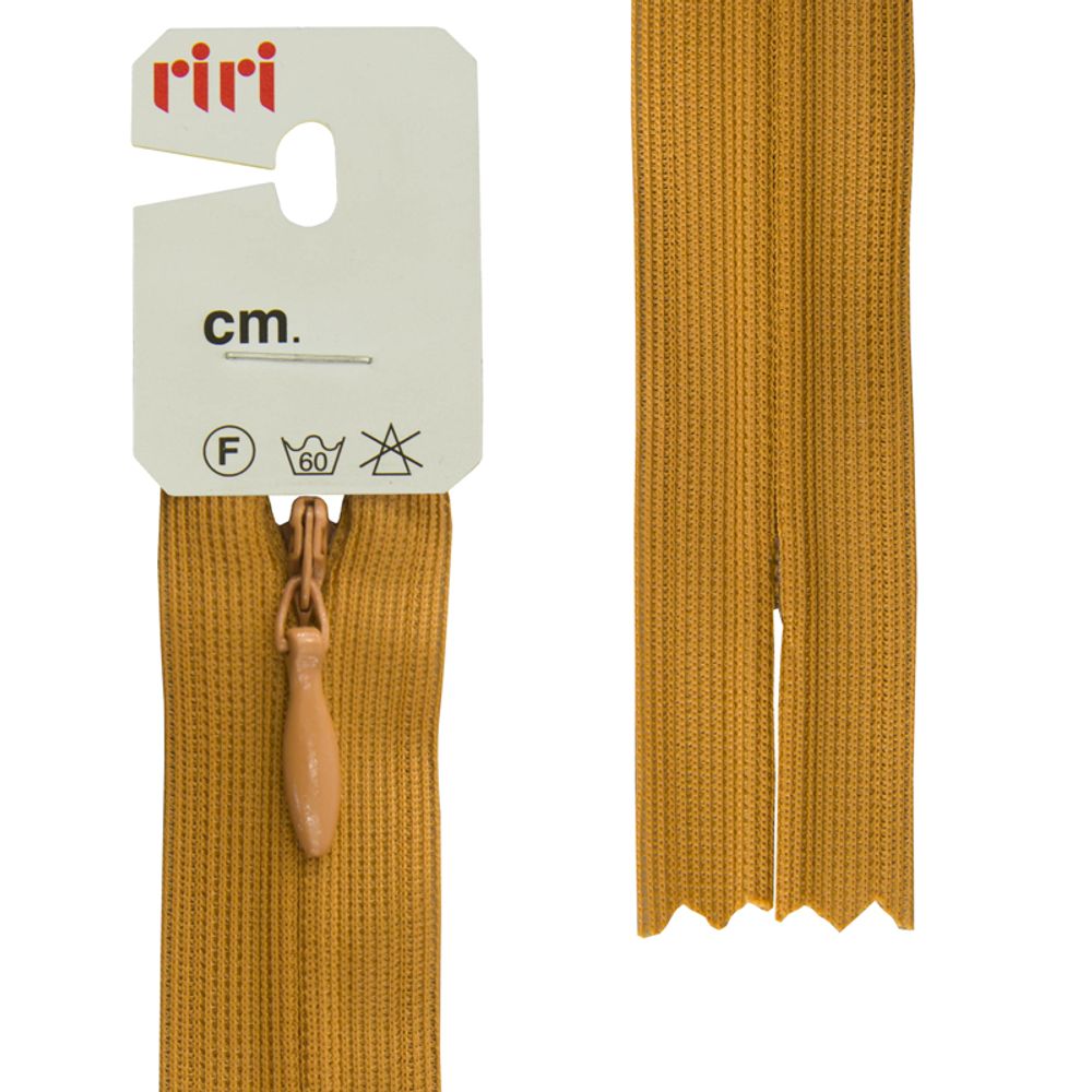 Молния потайная (скрытая) RIRI Т3 (3 мм) 1 зам., н/раз., 22 см, цв.2221, охра, 10 шт Молния потайная (скрытая) RIRI Т3 (3 мм) 1 зам., н/раз., 22 см, цв.2221, охра, 10 шт