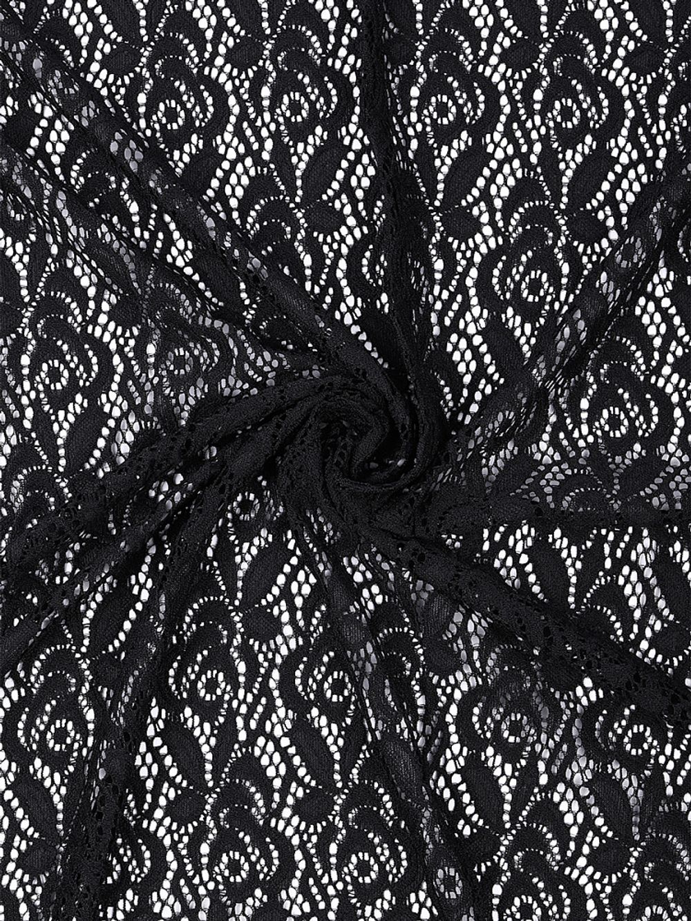 Ткань кружевная гипюр стрейч 160 г/м², ш.150см, арт.SZ031636 цв.черный, уп.25м