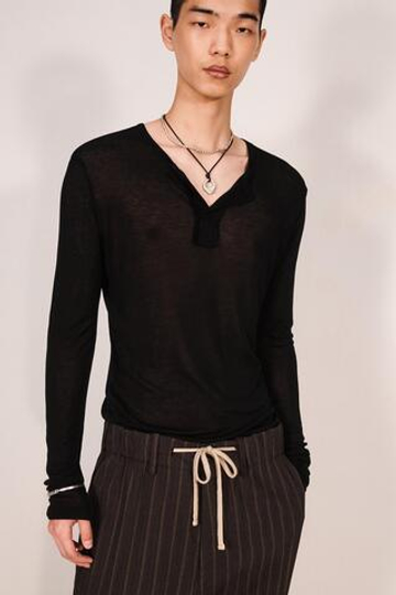 ZARA ФУТБОЛКА СВОБОДНОГО КРОЯ С НАГРУДНИКОМ HENLEY, ЧЕРНЫЙ