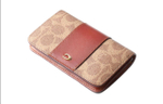 COACH Card Case Coated Canvas With Leather Wallet Women"s Brown Yellow Rusty