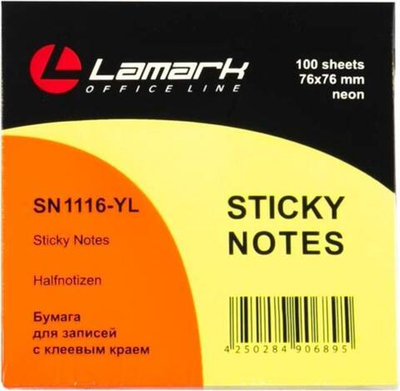 Бумага самокл. 76*76 неон. желтая (Lamark)