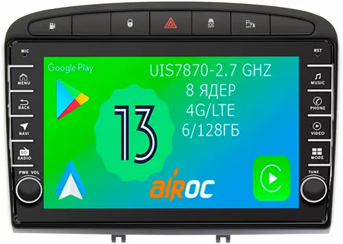 Магнитола для Peugeot 308 2007-2014, 408 2012-2022 - Airoc AB-2901 (кнопки и крутилки), Android 13, Быстрая, SIM-слот, CarPlay