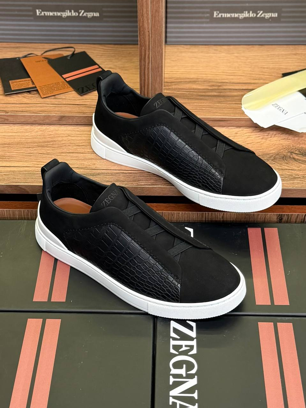Кеды Zegna вставка из кожи крокодила
