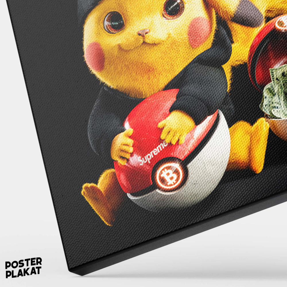 Картина Пикачу / Pikachu в Supreme, холст с печатью на подрамнике, интерьерная, Постер Плакат