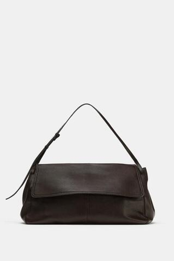 ZARA КОЖАНАЯ СУМКА С КЛАПАНОМ, ШОКОЛАДНЫЙ