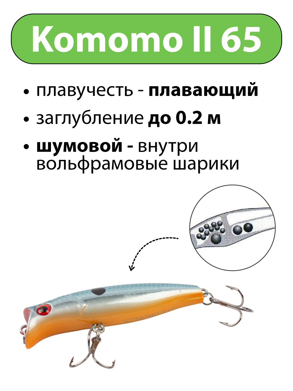 Воблер поппер Komomo II 65 мм 6 г цвет #36