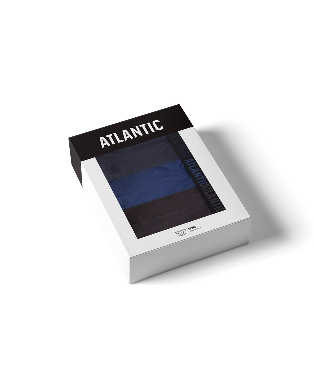 Мужские трусы слипы спорт Atlantic, набор 3 шт., хлопок, темно-голубые + темно-синие + эспрессо, 3MP-094
