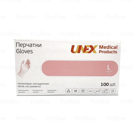 Перчатки UNEX размер L нитриловые розовые 50 пар/уп