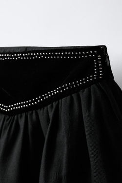 ZARA БАРХАТНАЯ ЮБКА С ЗАКЛЕПКАМИ, ЧЕРНЫЙ