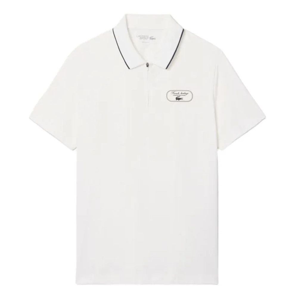 Мужское теннисное поло Lacoste Ultra Dry Badge Accent Tennis Heritage - white/navy blue