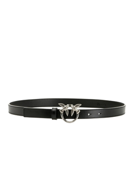 LOVE BIRDS THIN LEATHER BELT - black–silver - L (100см)