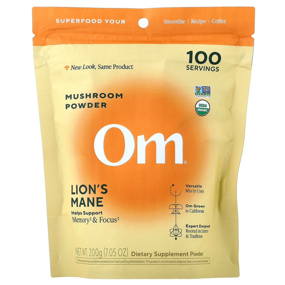 Om Mushrooms, грибной порошок, ежовик гребенчатый, 200 г (7,05 унции)