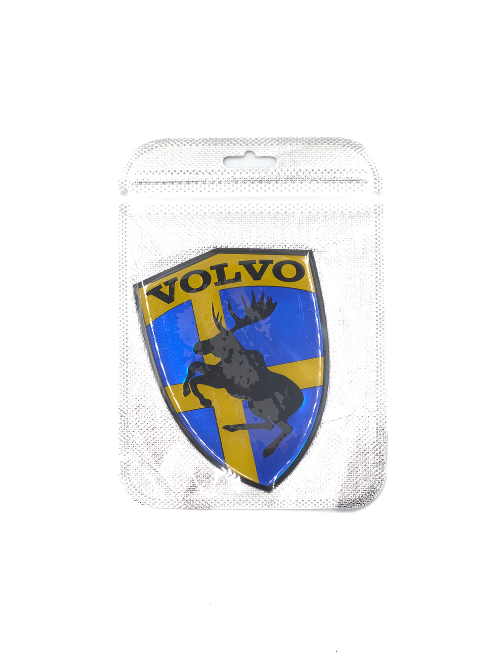 Наклейка Лось/Volvo щит шведский флаг объемная полиуретановая (шильдик Вольво 10х7 см)