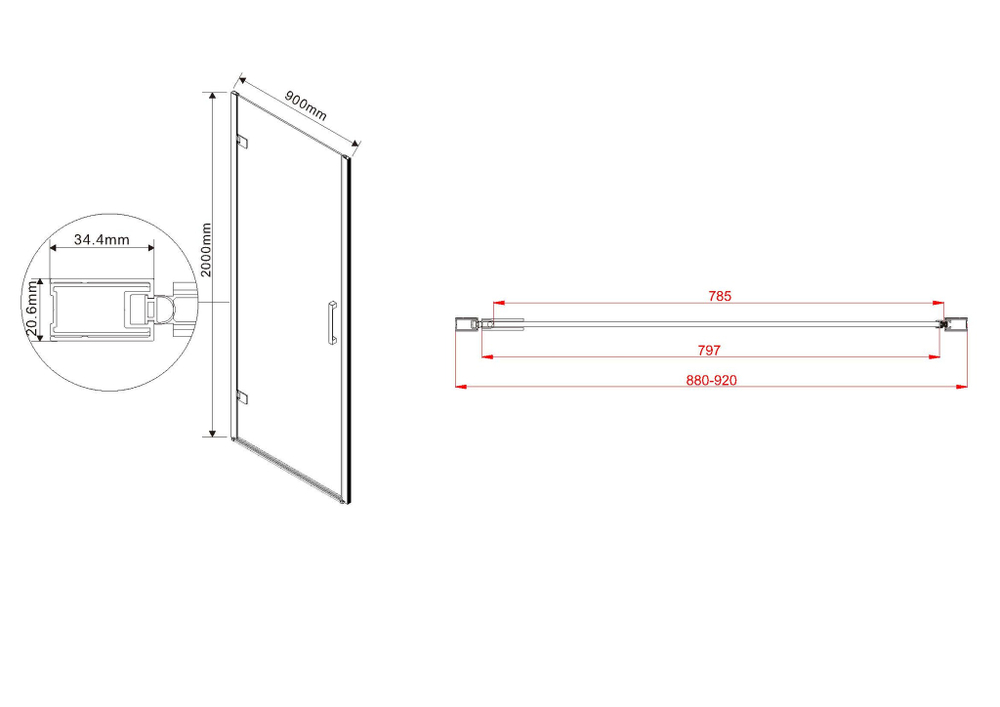 Душевая дверь Flex VDP-1F900CLB, 900, черный, стекло прозрачное,