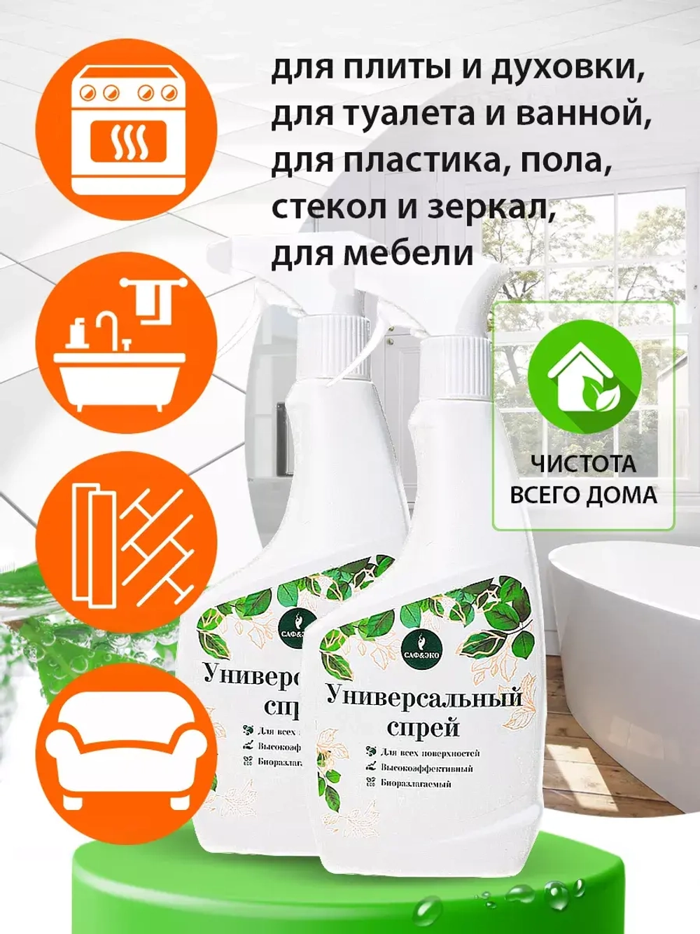 Чистящий универсальный спрей эко для уборки 2шт.
