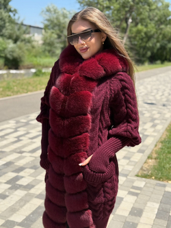 Кардиган женский с отделкой из натурального меха песца