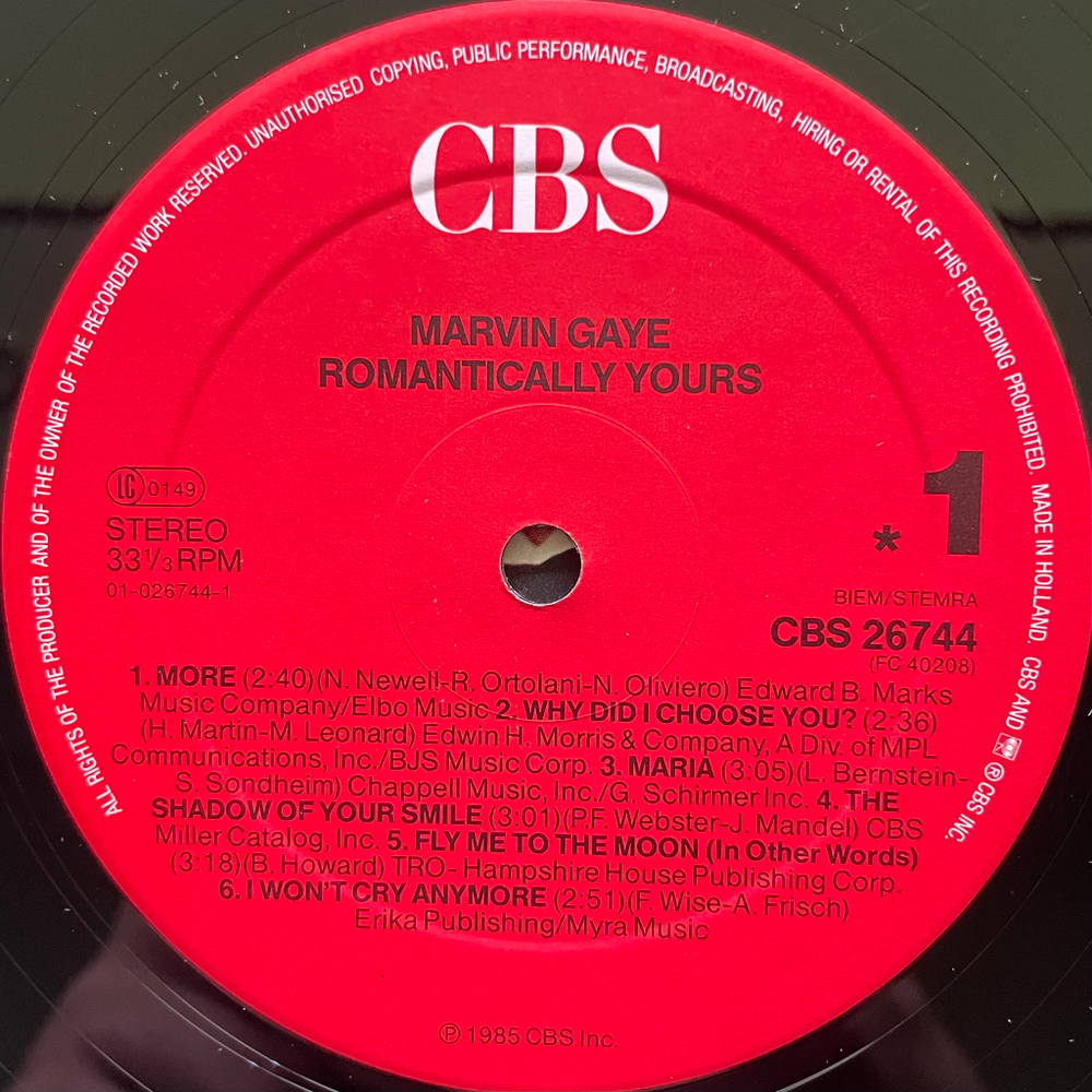 Marvin Gaye ‎– Romantically Yours (Голландия 1985г.)