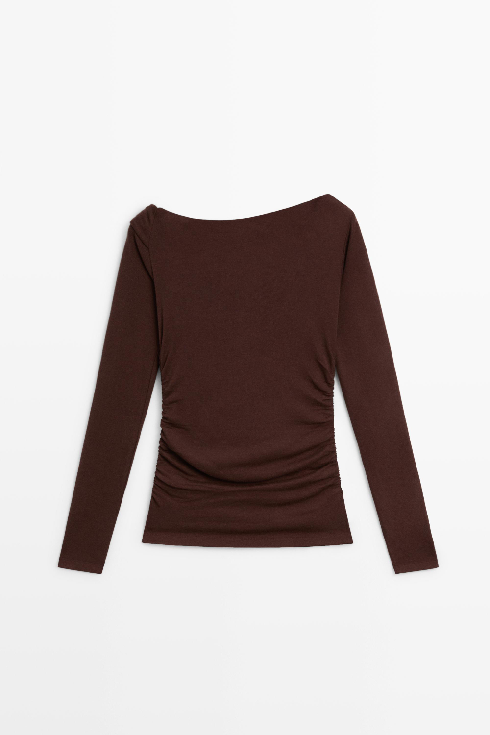 Massimo Dutti Асимметричный топ из струящейся ткани с длинными рукавами, бордо