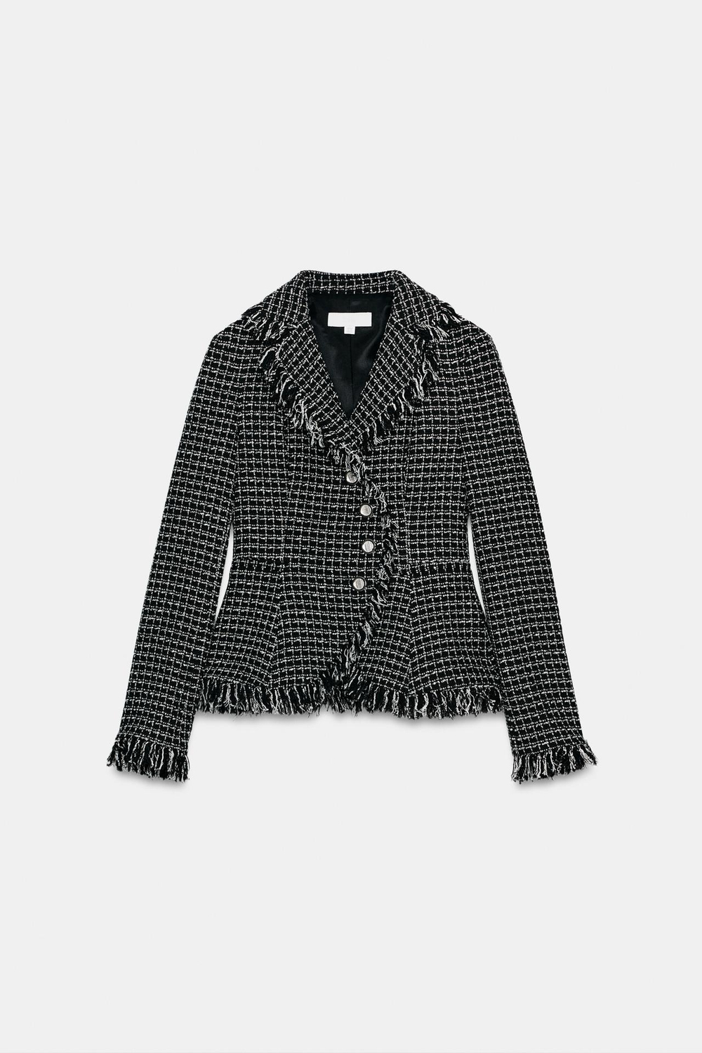 ZARA БЛЕЙЗЕР ИЗ ТЕКСТУРИРОВАННОЙ ТКАНИ С НЕОБРАБОТАННЫМ КРАЕМ, ЧЕРНЫЙ/БЕЛЫЙ