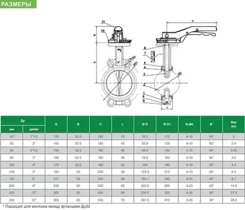 Затвор дисковый поворотный межфланцевый Ду250 Ру16 Tecofi VPI4449-02EP0250