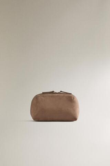 ZARA HOME КОСМЕТИЧКА ИЗ НУБУКОВОЙ КОЖИ, СЕРО-КОРИЧНЕВЫЙ