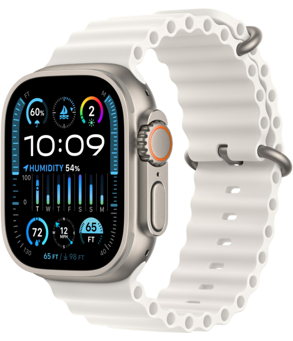 Apple Watch Ultra 2, 49 мм, GPS + Cellular, корпус из титана, ремешок Ocean белого цвета