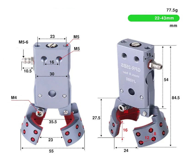 GPR-25BS side air intake (clamping range: 22-43mm) without detection