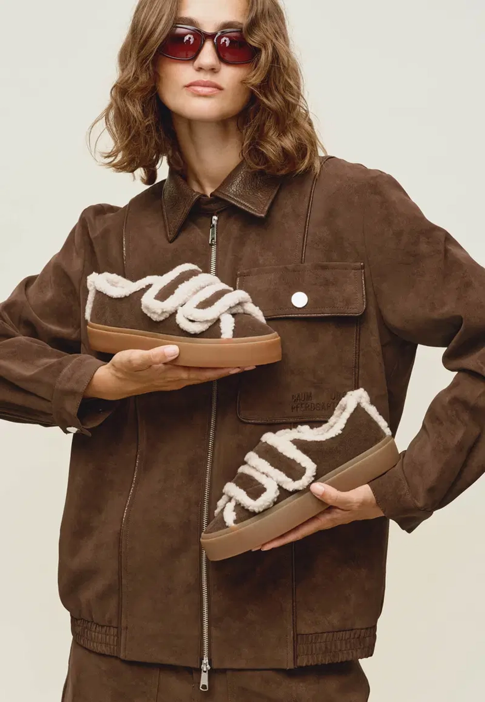 Замшевые кеды INUIKII Shearling Low Velcro Dark Brown на меху