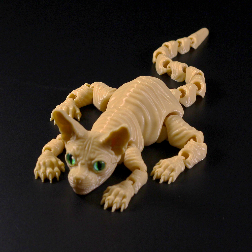 Подвижный бежевый кот Сфинкс, игрушка антистресс, 27 см., 3D печать