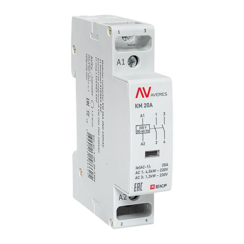 Контактор модульный КМ 20А 2NO 230В АС (1 мод.) AVERES EKF km-av-1-20-20-230v