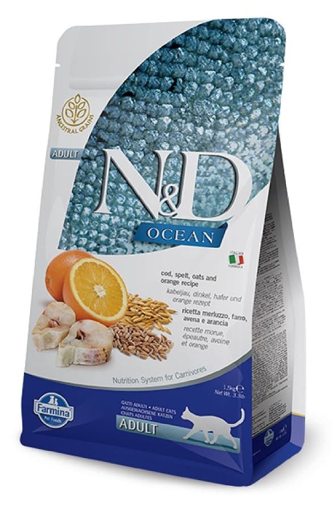 Сухой низкозерновой корм N&D OCEAN для взрослых кошек из трески, пшеницы, овса с апельсинами 10кг Сухой низкозерновой корм N&D OCEAN для взрослых кошек из трески, пшеницы, овса с апельсинами 10кг