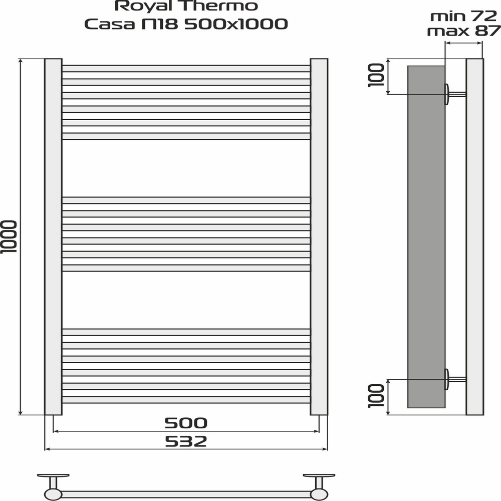 Полотенцесушитель Royal Thermo Casa П18 500х1000 стальной