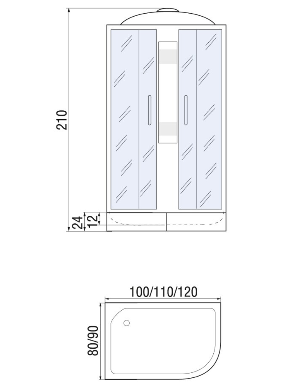 Душевая кабина RIVER NARA 110/80/24  МТ L 110x80x210 10000002815 Правая или левая  Ассимметрия