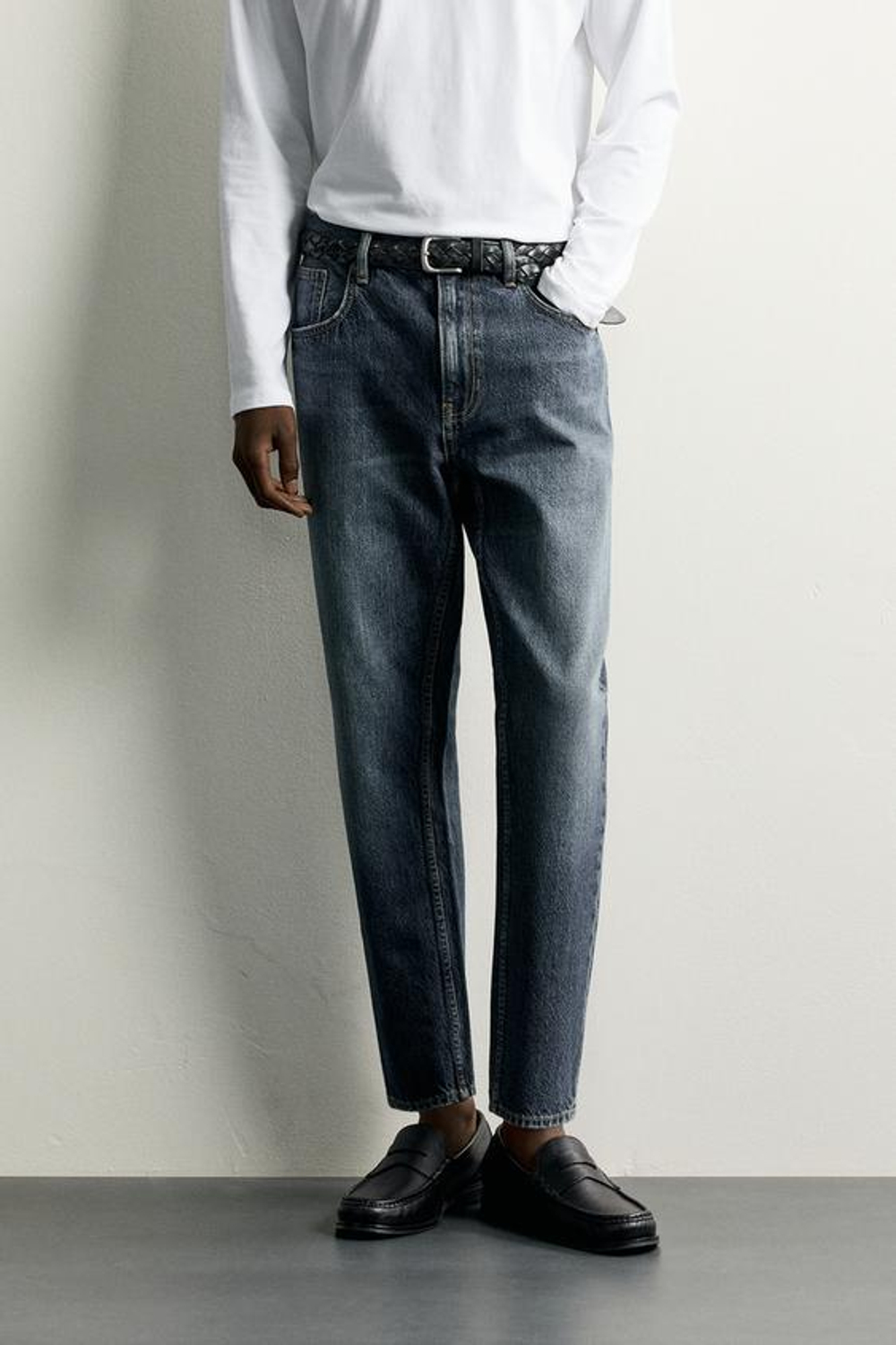 ZARA УКОРОЧЕННЫЕ ДЖИНСЫ SLIM FIT, МОРСКОЙ СИНИЙ