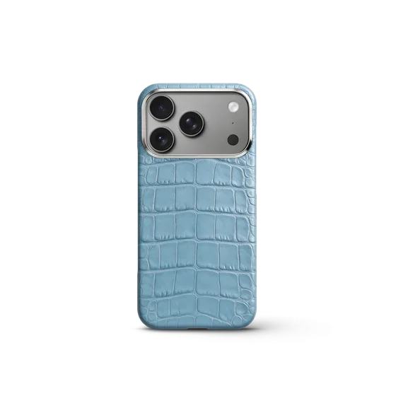 Чехол для iPhone 18 - Натуральная кожа аллигатора - Голубой