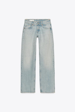 ZARA ДЖИНСЫ TRF WIDE LEG С НИЗКОЙ ПОСАДКОЙ, ЛИНЯЛЫЙ СИНИЙ