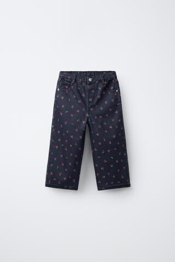 ZARA БРЮКИ-КЮЛОТЫ ИЗ ТВИЛА С ПРИНТОМ ВИШНИ, СИНИЙ