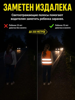 Детский светоотражающий жилет для школы и прогулок (оранжевый)