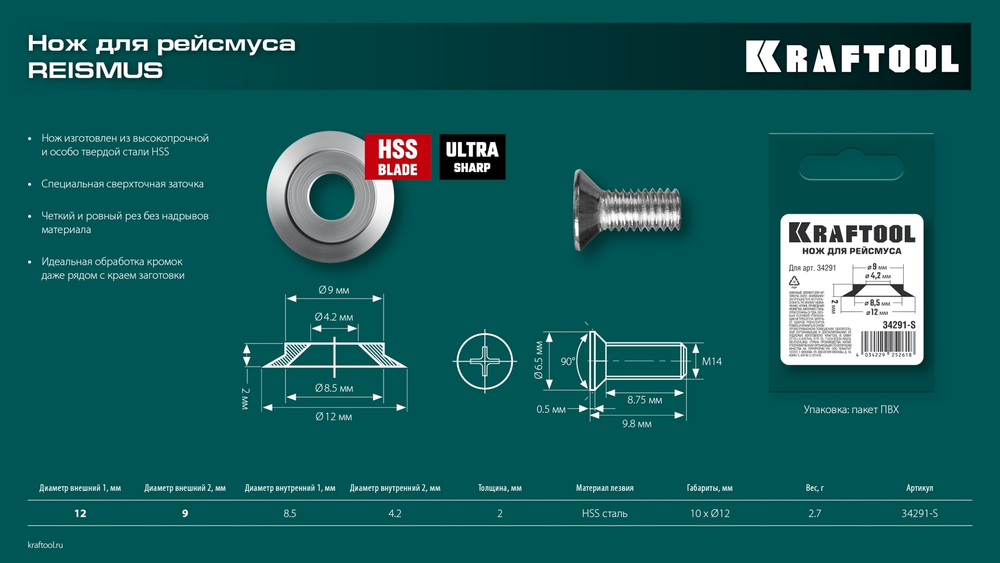KRAFTOOL REISMUS, нож для рейсмуса (арт.34291) (34291-S)