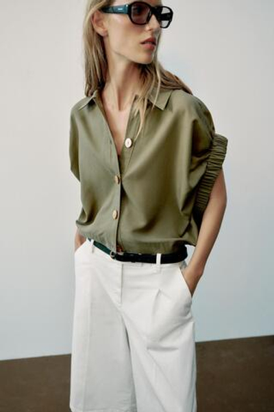 РУБАШКА С ДРАПИРОВАННЫМИ РУКАВАМИ — ZARA