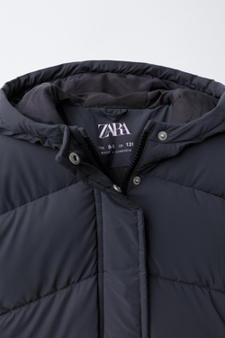 ZARA СТЕГАНОЕ ПРОРЕЗИНЕННОЕ ПАЛЬТО WATER RESISTANT, АНТРЦИТОВО-СЕРЫЙ