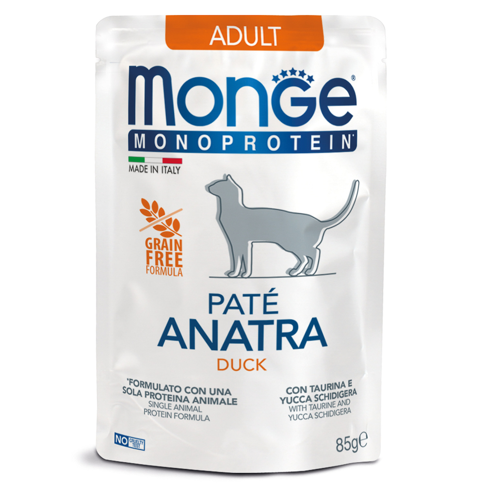 Monge Влажный корм Cat Monoprotein для взрослых кошек, из утки, паучи 85 г