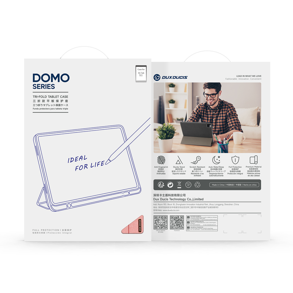 Чехол книжка розового цвета для планшета Samsung Galaxy Tab S11, серия Domo Series (с держателем для S Pen и функцией автоматического перехода в спящий режим) от Dux Ducis