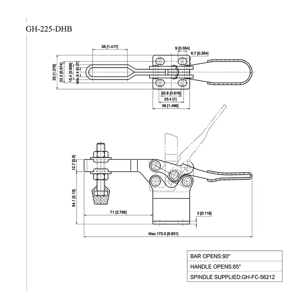 Зажим с горизонтальной ручкой Woodwork GH-225-DHB