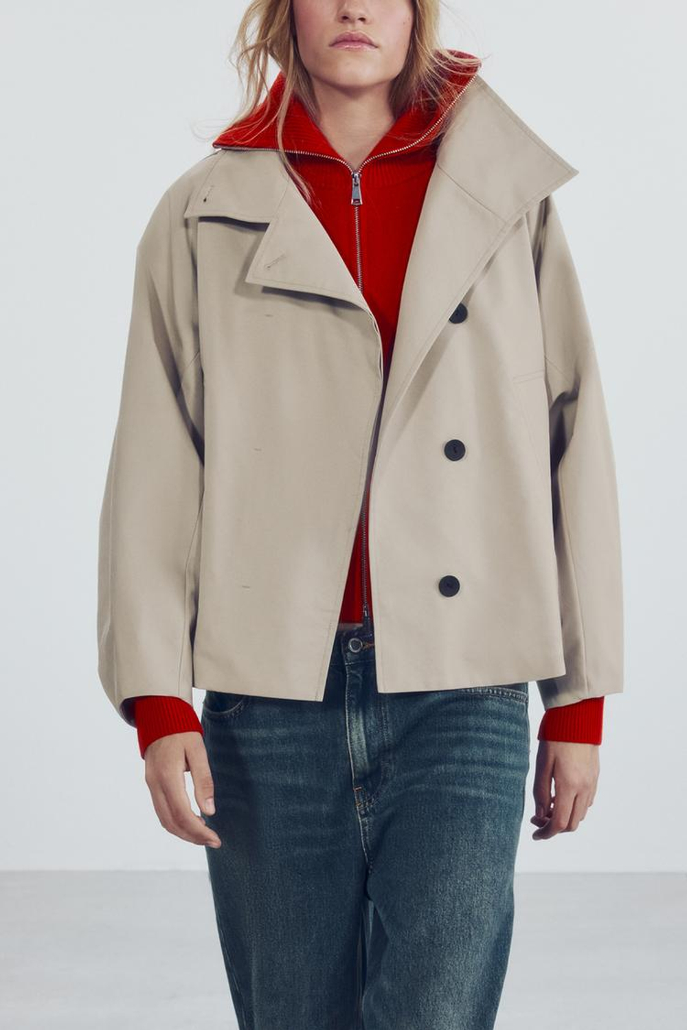 ZARA КОРОТКАЯ ПАРКА WATER REPELLENT — ZW COLLECTION, КАМЕННО-СЕРЫЙ